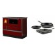 Set Küchenofen / Küchenhexe mit Backofen und Kochplatte Alfa Plam, Modell Dominant 90H Rot, Leistung 6.5kW + Gusseisen Topf Set aus 3 teilen Solagio, Black Onyx | Kaminofen - Holzofen mit Backfach | Kaminofen |