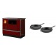 Set Küchenofen / Küchenhexe mit Backofen und Kochplatte Alfa Plam, Modell Dominant 90H Rot, Leistung 6.5kW + Gusseisen Topf Set aus 2 teilen Solagio, Black Onyx | Kaminofen - Holzofen mit Backfach | Kaminofen |