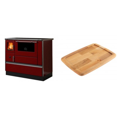 Set Küchenofen / Küchenhexe mit Backofen und Kochplatte Alfa Plam, Modell Dominant 90H Rot, Leistung 6.5kW + Holz untersetzer für gusseisenplatte Solagio HSST2131 - Kaminofen - Holzofen mit Backfach