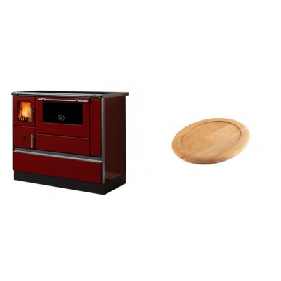 Set Küchenofen / Küchenhexe mit Backofen und Kochplatte Alfa Plam, Modell Dominant 90H Rot, Leistung 6.5kW + Holz untersetzer für ovale gusseisenpfanne Solagio HSFT1825 - Kaminofen - Holzofen mit Backfach