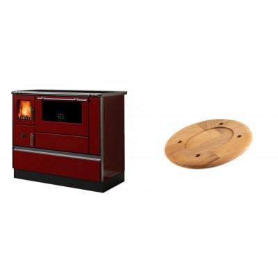 Set Küchenofen / Küchenhexe mit Backofen und Kochplatte Alfa Plam, Modell Dominant 90H Rot, Leistung 6.5kW + Holz untersetzer für ovale platte Solagio HSOISK1728, 17x28cm - Kaminofen - Holzofen mit Backfach
