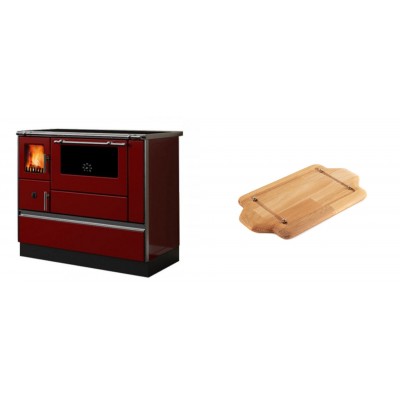 Set Küchenofen / Küchenhexe mit Backofen und Kochplatte Alfa Plam, Modell Dominant 90H Rot, Leistung 6.5kW + Holz untersetzer für mini-gusseisenplatte Solagio HSDDHP1522 - Kaminofen - Holzofen mit Backfach