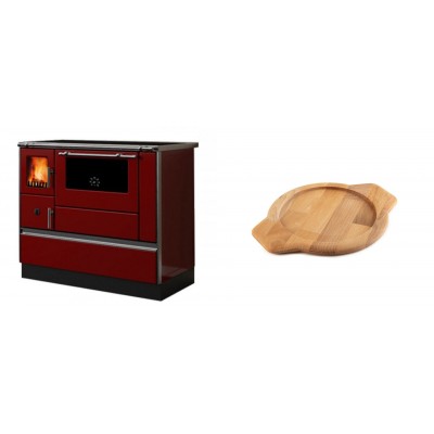 Set Küchenofen / Küchenhexe mit Backofen und Kochplatte Alfa Plam, Modell Dominant 90H Rot, Leistung 6.5kW + Holz untersetzer für gusseisenschüssel Solagio HSYKTV22 - Kaminofen - Holzofen mit Backfach