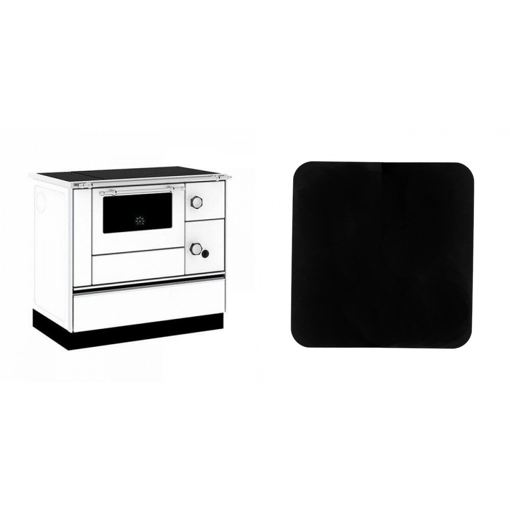 Set Küchenofen / Küchenhexe mit Backofen und Kochplatte Alfa Plam, Modell Alfa 90 H Favorit Weiß, Leistung 6.4kW + Funkenschutzplatte Stahl 2mm, Größe 98x98cm | Kaminofen - Holzofen mit Backfach | Kaminofen |