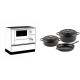 Set Küchenofen / Küchenhexe mit Backofen und Kochplatte Alfa Plam, Modell Alfa 90 H Favorit Weiß, Leistung 6.4kW + Gusseisen Topf Set aus 3 teilen Solagio, Black Onyx | Kaminofen - Holzofen mit Backfach | Kaminofen |