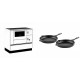Set Küchenofen / Küchenhexe mit Backofen und Kochplatte Alfa Plam, Modell Alfa 90 H Favorit Weiß, Leistung 6.4kW + Gusseisen Topf Set aus 2 teilen Solagio, Black Onyx | Kaminofen - Holzofen mit Backfach | Kaminofen |