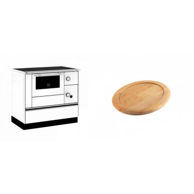 Set Küchenofen / Küchenhexe mit Backofen und Kochplatte Alfa Plam, Modell Alfa 90 H Favorit Weiß, Leistung 6.4kW + Holz untersetzer für ovale gusseisenpfanne Solagio HSFT1825 - Kaminofen - Holzofen mit Backfach