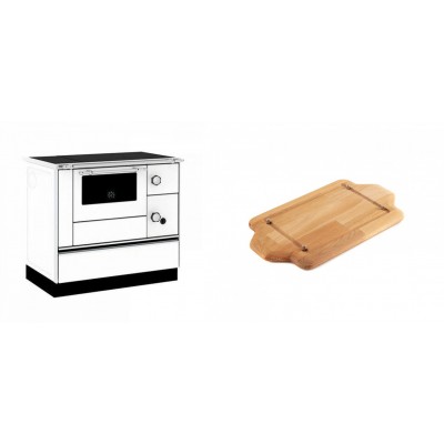 Set Küchenofen / Küchenhexe mit Backofen und Kochplatte Alfa Plam, Modell Alfa 90 H Favorit Weiß, Leistung 6.4kW + Holz untersetzer für mini-gusseisenplatte Solagio HSDDHP1522 - Kaminofen - Holzofen mit Backfach