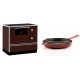 Set Küchenofen / Küchenhexe mit Backofen und Kochplatte Alfa Plam, Modell Alfa 90 H Favorit Braun, Leistung 6.4kW + Emaillierte grillpfanne Gusseisen Solagio, Rubin, Ф28cm | Kaminofen - Holzofen mit Backfach | Kaminofen |