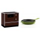 Set Küchenofen / Küchenhexe mit Backofen und Kochplatte Alfa Plam, Modell Alfa 90 H Favorit Braun, Leistung 6.4kW + Emaillierte grillpfanne Gusseisen Solagio, Bamboo, Ф28cm | Kaminofen - Holzofen mit Backfach | Kaminofen |