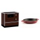 Set Küchenofen / Küchenhexe mit Backofen und Kochplatte Alfa Plam, Modell Alfa 90 H Favorit Braun, Leistung 6.4kW + Emaillierte gusseisenpfanne mit zwei Griffen Solagio, Rubin, Ф22cm | Kaminofen - Holzofen mit Backfach | Kaminofen |