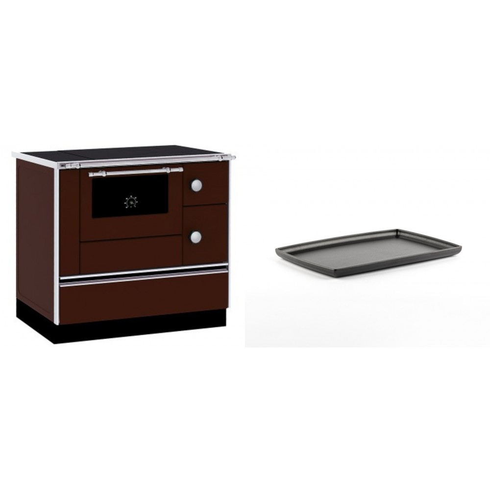 Set Küchenofen / Küchenhexe mit Backofen und Kochplatte Alfa Plam, Modell Alfa 90 H Favorit Braun, Leistung 6.4kW + Rechteckige Servierplatte aus Gusseisen Solagio, 21x31cm | Kaminofen - Holzofen mit Backfach | Kaminofen |