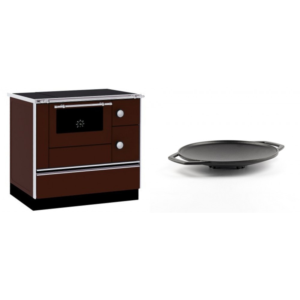 Set Küchenofen / Küchenhexe mit Backofen und Kochplatte Alfa Plam, Modell Alfa 90 H Favorit Braun, Leistung 6.4kW + Backplatte aus Gusseisen Solagio, Ф28cm