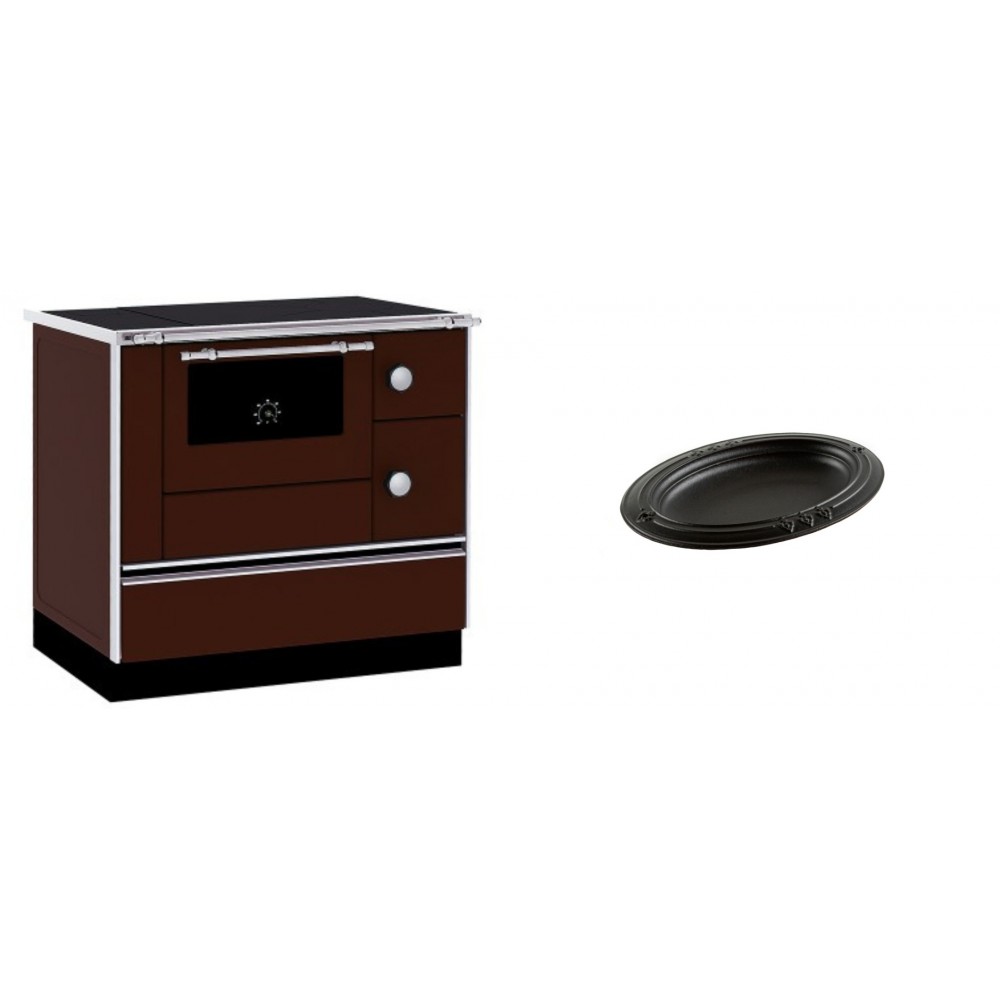 Set Küchenofen / Küchenhexe mit Backofen und Kochplatte Alfa Plam, Modell Alfa 90 H Favorit Braun, Leistung 6.4kW + Gusseiserne auflaufform Solagio oval, 17x28cm | Kaminofen - Holzofen mit Backfach | Kaminofen |