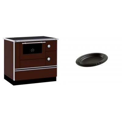 Set Küchenofen / Küchenhexe mit Backofen und Kochplatte Alfa Plam, Modell Alfa 90 H Favorit Braun, Leistung 6.4kW + Gusseiserne auflaufform Solagio oval, 17x28cm - Kaminofen - Holzofen mit Backfach