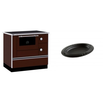 Set Küchenofen / Küchenhexe mit Backofen und Kochplatte Alfa Plam, Modell Alfa 90 H Favorit Braun, Leistung 6.4kW + Gusseiserne auflaufform Solagio oval, 25x33cm - Kaminofen - Holzofen mit Backfach