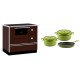 Set Küchenofen / Küchenhexe mit Backofen und Kochplatte Alfa Plam, Modell Alfa 90 H Favorit Braun, Leistung 6.4kW + Gusseisen Topf Set aus 3 teilen Solagio, Bamboo | Kaminofen - Holzofen mit Backfach | Kaminofen |