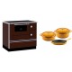 Set Küchenofen / Küchenhexe mit Backofen und Kochplatte Alfa Plam, Modell Alfa 90 H Favorit Braun, Leistung 6.4kW + Gusseisen Topf Set aus 3 teilen Solagio, Dijon | Kaminofen - Holzofen mit Backfach | Kaminofen |