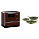 Set Küchenofen / Küchenhexe mit Backofen und Kochplatte Alfa Plam, Modell Alfa 90 H Favorit Braun, Leistung 6.4kW + Gusseisen Topf Set aus 3 teilen Solagio, Bamboo | Kaminofen - Holzofen mit Backfach | Kaminofen |