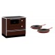 Set Küchenofen / Küchenhexe mit Backofen und Kochplatte Alfa Plam, Modell Alfa 90 H Favorit Braun, Leistung 6.4kW + Gusseisen Topf Set aus 2 teilen Solagio, Rubin | Kaminofen - Holzofen mit Backfach | Kaminofen |