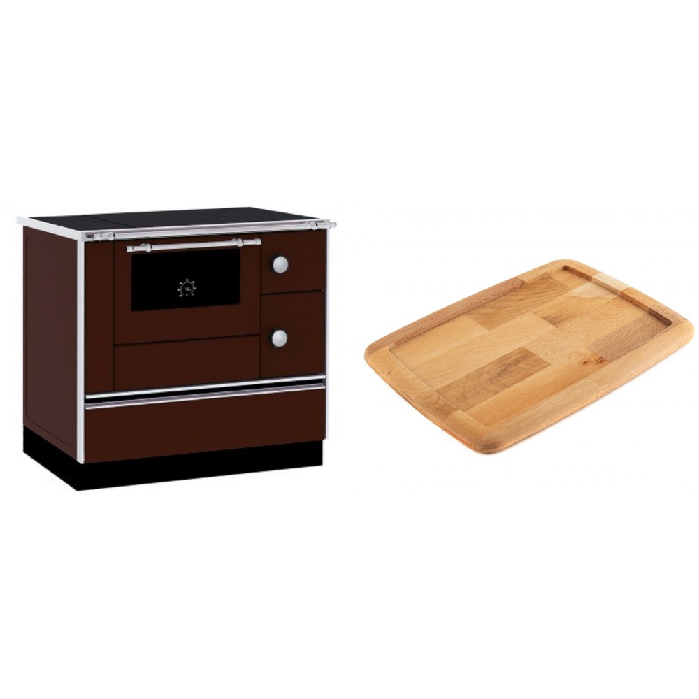 Set Küchenofen / Küchenhexe mit Backofen und Kochplatte Alfa Plam, Modell Alfa 90 H Favorit Braun, Leistung 6.4kW + Holz untersetzer für gusseisenplatte Solagio HSST2131 | Kaminofen - Holzofen mit Backfach | Kaminofen |