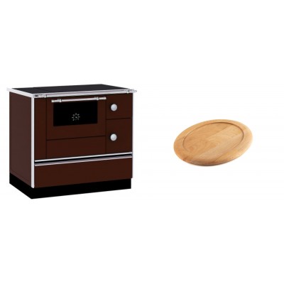 Set Küchenofen / Küchenhexe mit Backofen und Kochplatte Alfa Plam, Modell Alfa 90 H Favorit Braun, Leistung 6.4kW + Holz untersetzer für ovale gusseisenpfanne Solagio HSFT1825 - Kaminofen - Holzofen mit Backfach