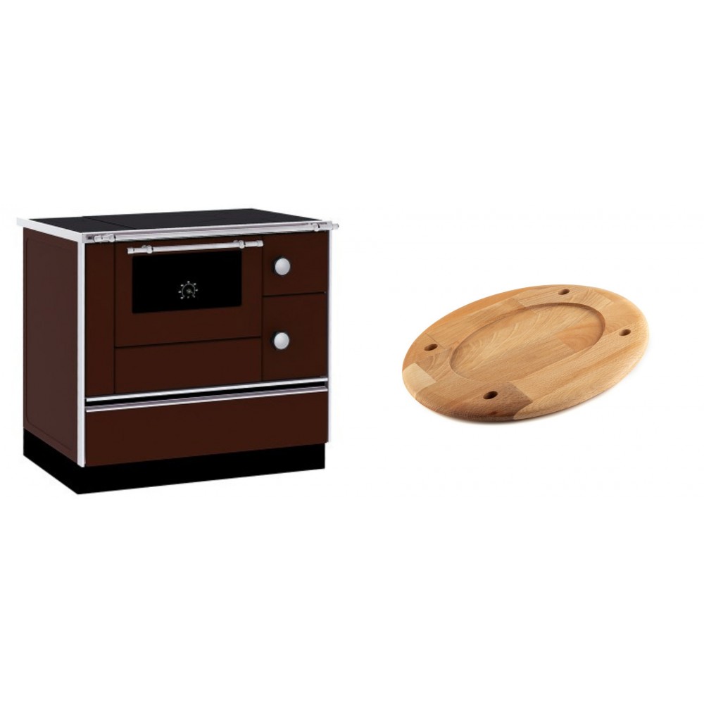 Set Küchenofen / Küchenhexe mit Backofen und Kochplatte Alfa Plam, Modell Alfa 90 H Favorit Braun, Leistung 6.4kW + Holz untersetzer für ovale platte Solagio HSOISK2533, 25x33cm | Kaminofen - Holzofen mit Backfach | Kaminofen |