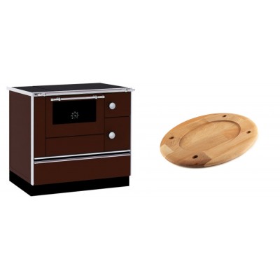 Set Küchenofen / Küchenhexe mit Backofen und Kochplatte Alfa Plam, Modell Alfa 90 H Favorit Braun, Leistung 6.4kW + Holz untersetzer für ovale platte Solagio HSOISK2533, 25x33cm - Kaminofen - Holzofen mit Backfach
