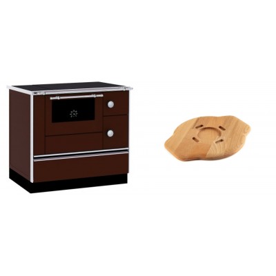 Set Küchenofen / Küchenhexe mit Backofen und Kochplatte Alfa Plam, Modell Alfa 90 H Favorit Braun, Leistung 6.4kW + Holz untersetzer für gusseisenplatte Solagio HSYSAK20 - Kaminofen - Holzofen mit Backfach