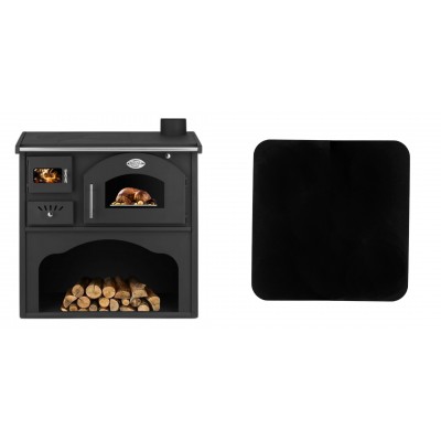 Set Küchenofen / Küchenhexe mit Backofen und Kochplatte Zvezda, Modell Classic GFS, Leistung 5.9kW + Funkenschutzplatte Stahl 2mm, Größe 98x98cm - Kaminofen - Holzofen mit Backfach