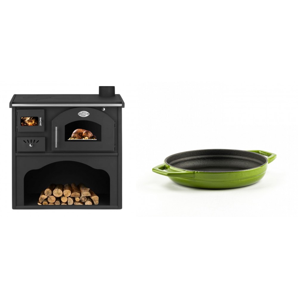 Set Küchenofen / Küchenhexe mit Backofen und Kochplatte Zvezda, Modell Classic GFS, Leistung 5.9kW + Emaillierte gusseisenpfanne mit zwei Griffen Solagio, Bamboo, Ф16cm