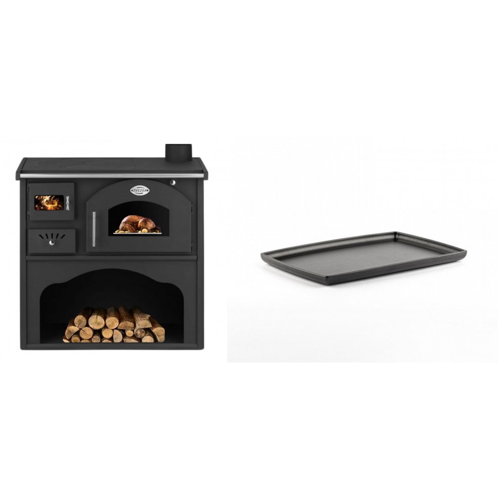 Set Küchenofen / Küchenhexe mit Backofen und Kochplatte Zvezda, Modell Classic GFS, Leistung 5.9kW + Rechteckige Servierplatte aus Gusseisen Solagio, 21x31cm