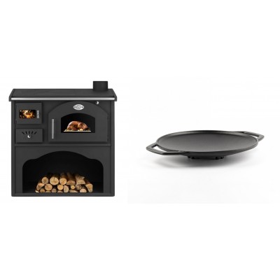 Set Küchenofen / Küchenhexe mit Backofen und Kochplatte Zvezda, Modell Classic GFS, Leistung 5.9kW + Backplatte aus Gusseisen Solagio, Ф28cm - Kaminofen - Holzofen mit Backfach