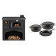 Set Küchenofen / Küchenhexe mit Backofen und Kochplatte Zvezda, Modell Classic GFS, Leistung 5.9kW + Gusseisen Topf Set aus 3 teilen Solagio, Black Onyx | Kaminofen - Holzofen mit Backfach | Kaminofen |