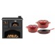 Set Küchenofen / Küchenhexe mit Backofen und Kochplatte Zvezda, Modell Classic GFS, Leistung 5.9kW + Gusseisen Topf Set aus 3 teilen Solagio, Rubin | Kaminofen - Holzofen mit Backfach | Kaminofen |