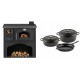 Set Küchenofen / Küchenhexe mit Backofen und Kochplatte Zvezda, Modell Classic GFS, Leistung 5.9kW + Gusseisen Topf Set aus 3 teilen Solagio, Black Onyx | Kaminofen - Holzofen mit Backfach | Kaminofen |