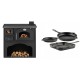 Set Küchenofen / Küchenhexe mit Backofen und Kochplatte Zvezda, Modell Classic GFS, Leistung 5.9kW + Gusseisen Topf Set aus 3 teilen Solagio, Black Onyx | Kaminofen - Holzofen mit Backfach | Kaminofen |