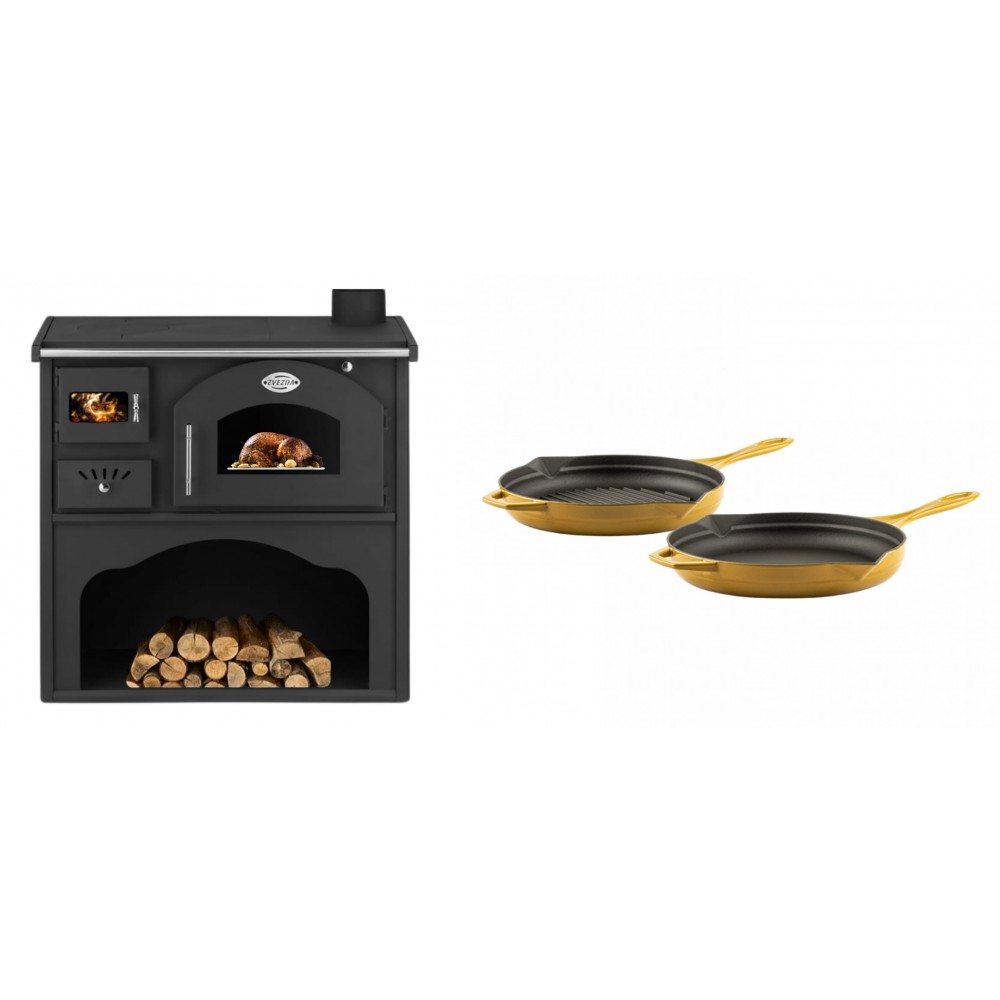 Set Küchenofen / Küchenhexe mit Backofen und Kochplatte Zvezda, Modell Classic GFS, Leistung 5.9kW + Gusseisen Topf Set aus 2 teilen Solagio, Dijon