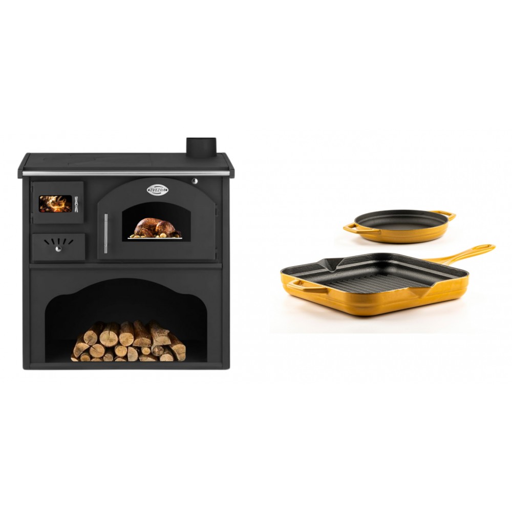 Set Küchenofen / Küchenhexe mit Backofen und Kochplatte Zvezda, Modell Classic GFS, Leistung 5.9kW + Gusseisen Topf Set aus 2 teilen Solagio, Dijon