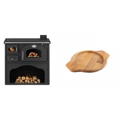 Set Küchenofen / Küchenhexe mit Backofen und Kochplatte Zvezda, Modell Classic GFS, Leistung 5.9kW + Holz untersetzer für gusseisenschüssel Solagio HSYKTV22 - Kaminofen - Holzofen mit Backfach