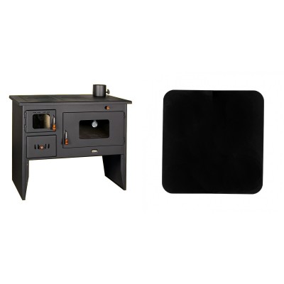 Set Küchenofen / Küchenhexe mit Backofen und Kochplatte Prity, Modell 2P50, Leistung 16kW + Funkenschutzplatte Stahl 2mm, Größe 98x98cm - Kaminofen - Holzofen mit Backfach