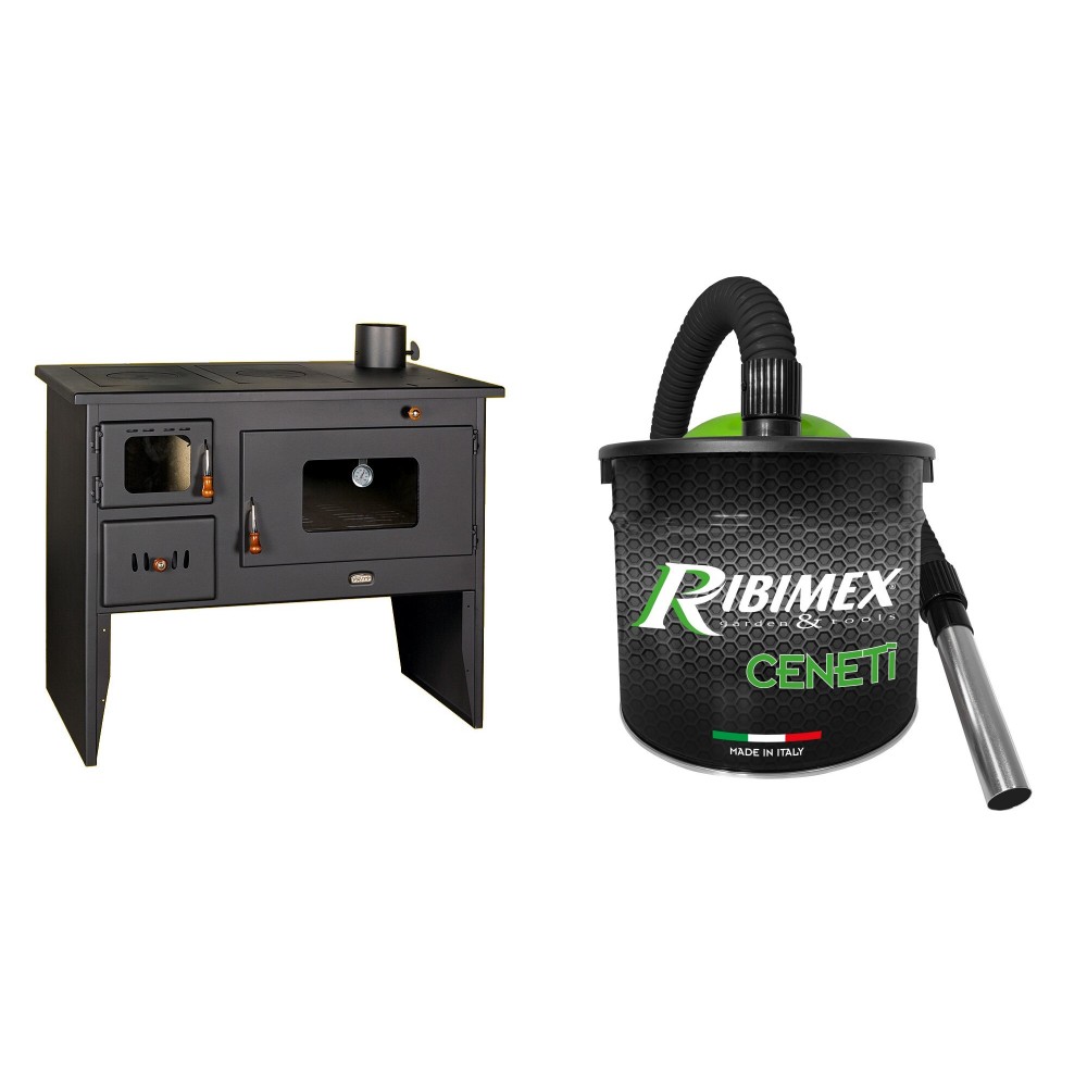 Set Küchenofen / Küchenhexe mit Backofen und Kochplatte Prity, Modell 2P50, Leistung 16kW + Elektrischer Aschesauger Ribimex, Modell Cenetì, Fassungsvermögen 15 L | Küchenofen / Küchenhexe Prity | Kaminofen |