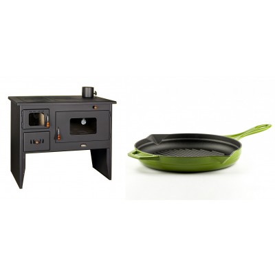 Set Küchenofen / Küchenhexe mit Backofen und Kochplatte Prity, Modell 2P50, Leistung 16kW + Emaillierte grillpfanne Gusseisen Solagio, Bamboo, Ф28cm - Kaminofen - Holzofen mit Backfach