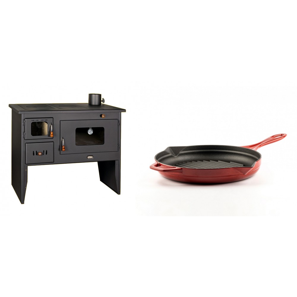 Set Küchenofen / Küchenhexe mit Backofen und Kochplatte Prity, Modell 2P50, Leistung 16kW + Emaillierte grillpfanne Gusseisen Solagio, Rubin, Ф24cm