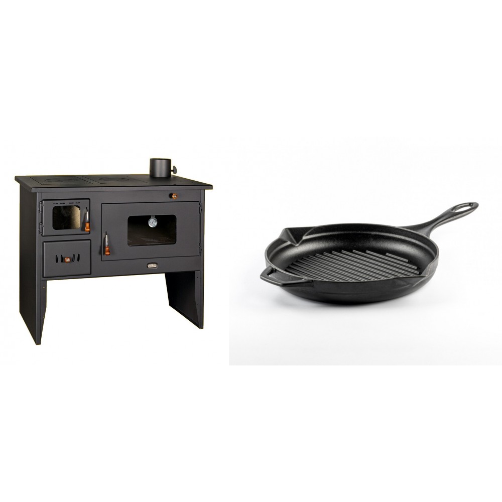 Set Küchenofen / Küchenhexe mit Backofen und Kochplatte Prity, Modell 2P50, Leistung 16kW + Emaillierte grillpfanne Gusseisen Solagio, Black Onyx, Ф24cm
