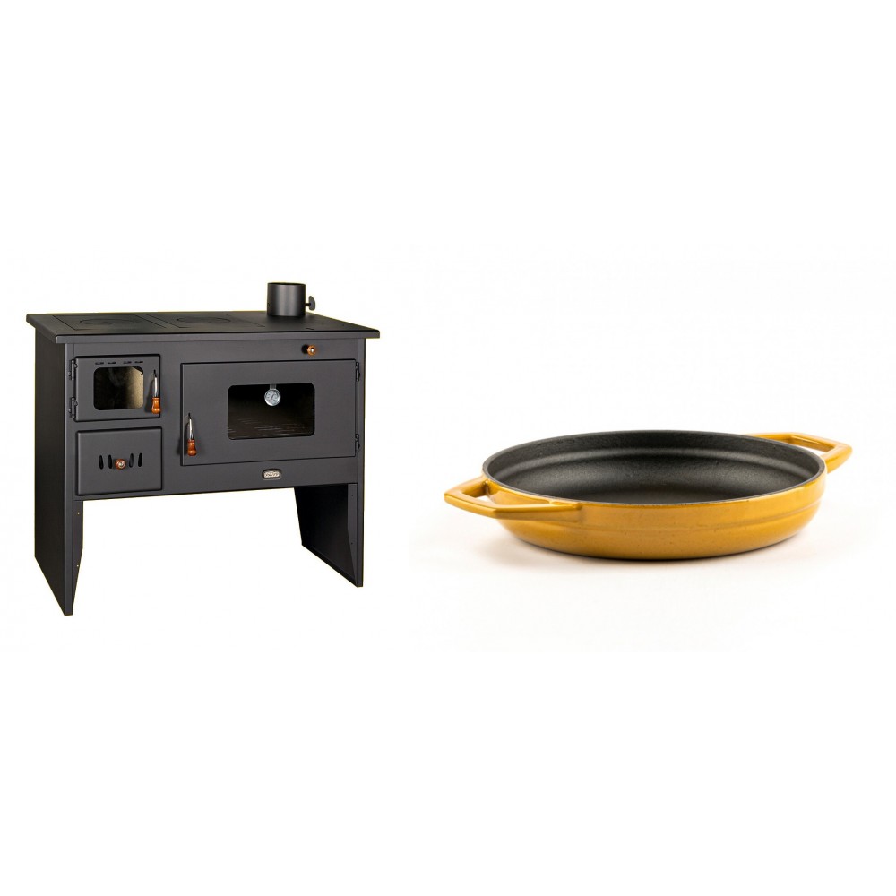 Set Küchenofen / Küchenhexe mit Backofen und Kochplatte Prity, Modell 2P50, Leistung 16kW + Emaillierte gusseisenpfanne mit zwei Griffen Solagio, Dijon, Ф19cm