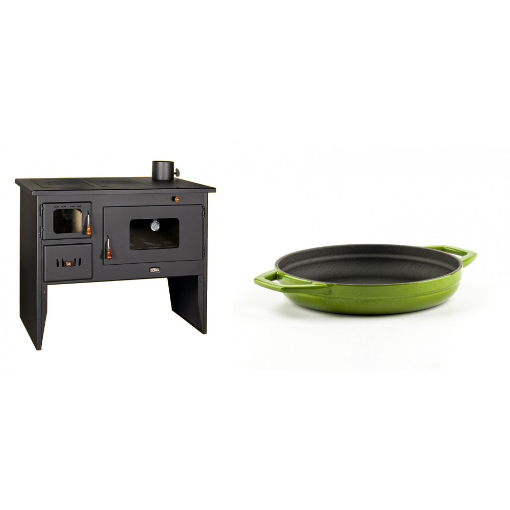 Set Küchenofen / Küchenhexe mit Backofen und Kochplatte Prity, Modell 2P50, Leistung 16kW + Emaillierte gusseisenpfanne mit zwei Griffen Solagio, Bamboo, Ф19cm | Kaminofen - Holzofen mit Backfach | Kaminofen |