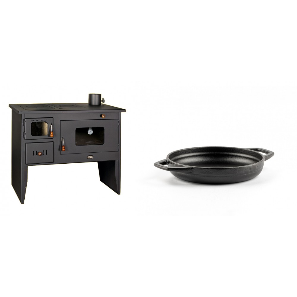 Set Küchenofen / Küchenhexe mit Backofen und Kochplatte Prity, Modell 2P50, Leistung 16kW + Emaillierte gusseisenpfanne mit zwei Griffen Solagio, Black Onyx, Ф16cm