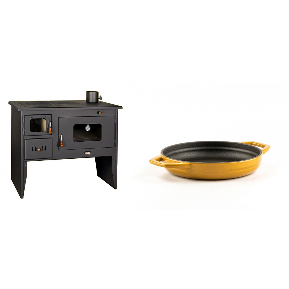 Set Küchenofen / Küchenhexe mit Backofen und Kochplatte Prity, Modell 2P50, Leistung 16kW + Emaillierte gusseisenpfanne mit zwei Griffen Solagio, Dijon, Ф16cm