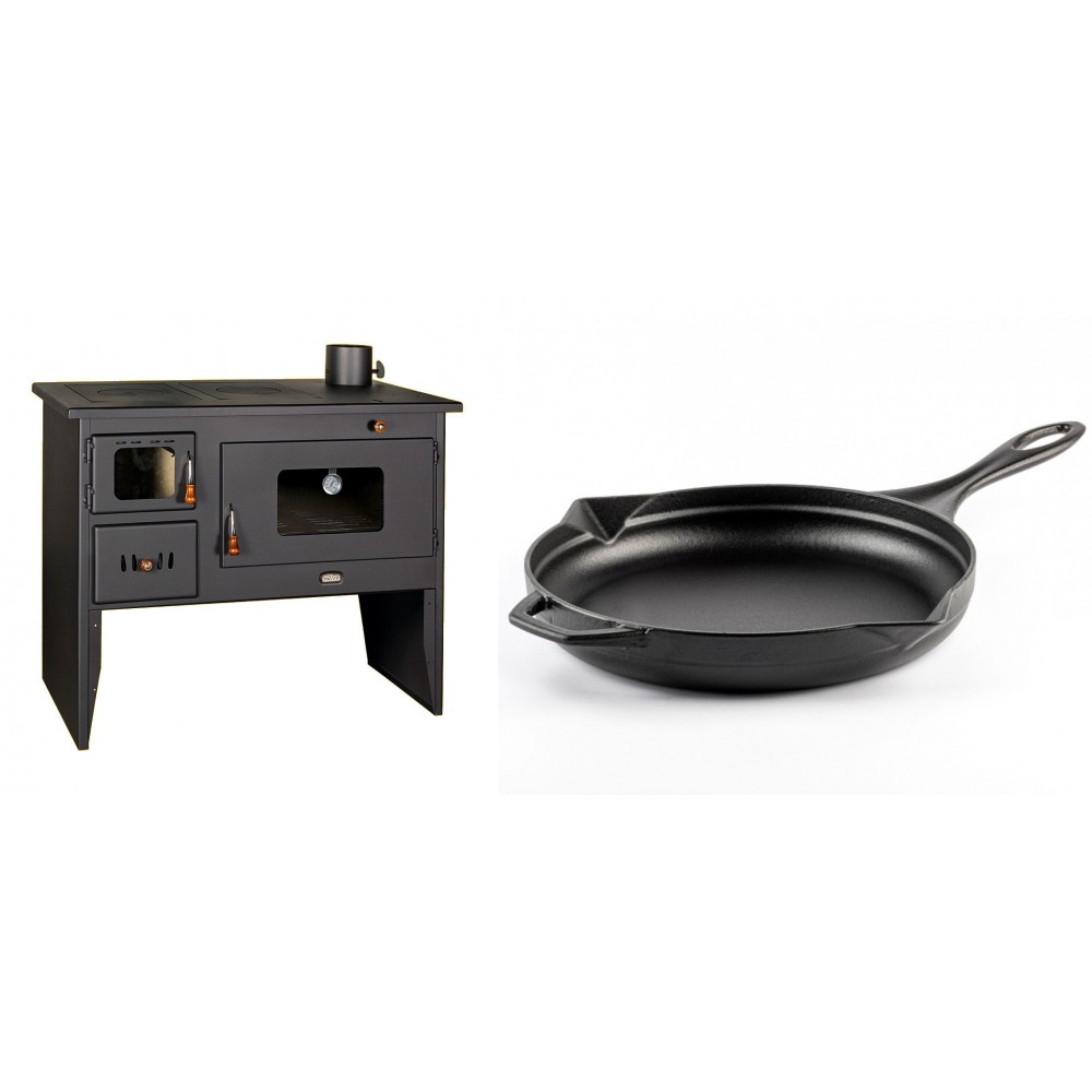 Set Küchenofen / Küchenhexe mit Backofen und Kochplatte Prity, Modell 2P50, Leistung 16kW + Emaillierte Gusseisenpfanne Solagio, Black Onyx, Ф28cm